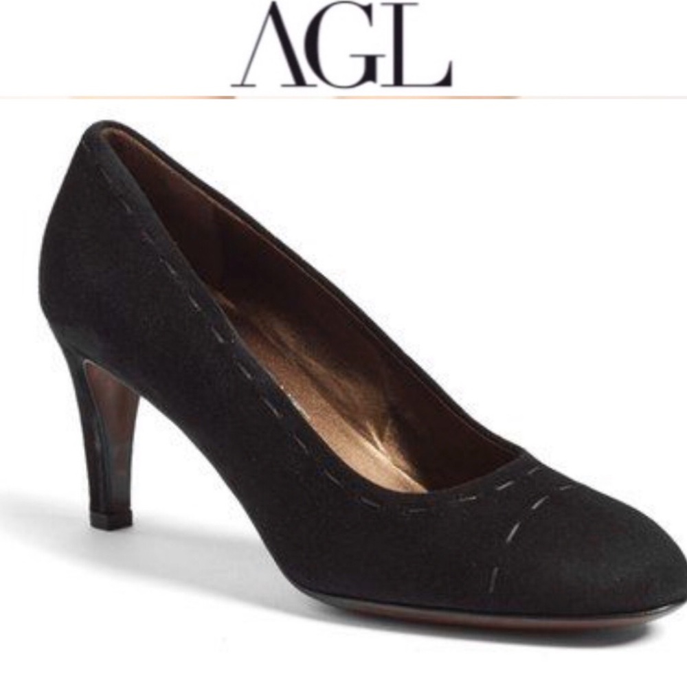 AGL “Sisley” black suede stitch detail pumps 10.5